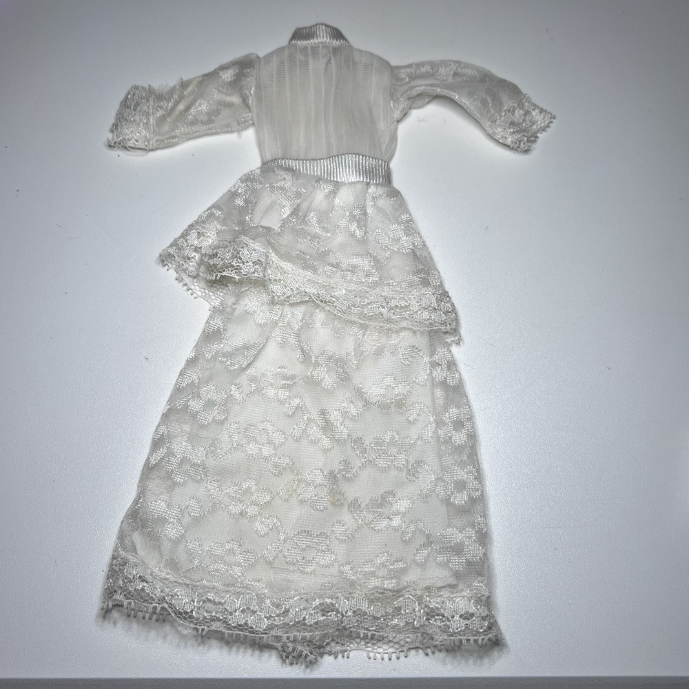 Vintage Barbie Doll Style White Lace Wedding Dress 1960s or 1970s